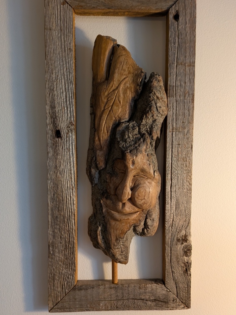 Wood Handcarved Spirit Tree Face sculpture wall art natural weathered frame